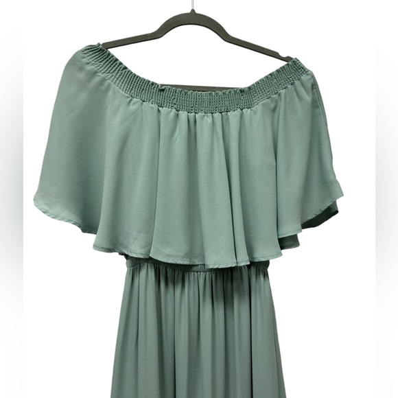 Show Me Your Mumu Hacienda off the shoulder maxi dress, silver sage crisp, small - Picture 4 of 11
